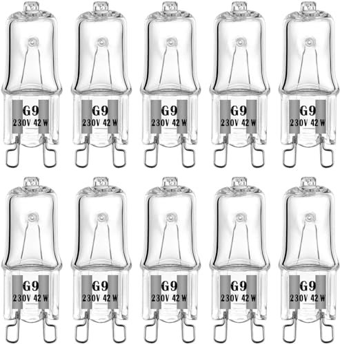 LISOCLU G9 Halogenlampe Perlen C Grad 220 V-240 V 28 W 42 W Halogenlampe Wolfram Perlen Glühbirne Backofen Lampe Kristall Stecker Flachdüse Lichtquelle (10 Stück) 42 W