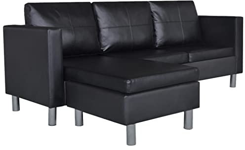 HETFTJN Koltuk Takimi Sofas & Couches Wohnzimmer Couch Camping Couch - L-förmiges Sofa 3-Sitzer Kunstleder Schwarz für Schlafzimmer Büro Sitzzimmer Relaxationsraum