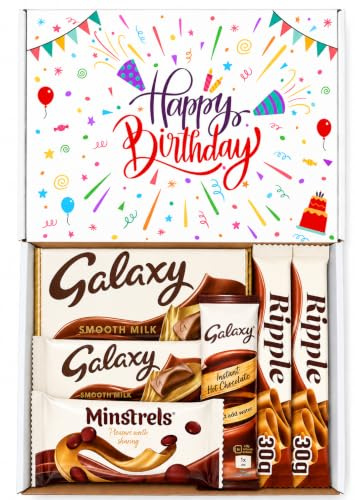 Sweet Shoppe Birthday Chocolate Gift Hamper Box – Minstrels - Ripple Chocolate with Hot Chocolate – Letterbox Friendly Birthday Sweet Treat Gift
