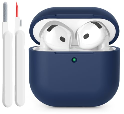 KOKOKA Custodia in Silicone Compatibile con AirPods 4 Case, LED Anteriore Visibile, Case Cover Protettiva Antiurto in Silicone Morbido per Airpods 4 Generazione 2024 con Kit di Pulizia, Deep Blue