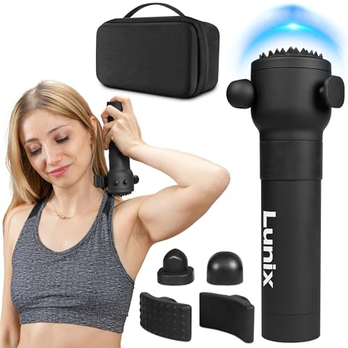 Lunix LX28 Premium Deep Tissue Massage Gun for Neck, Back & Legs, USB-C Rechargeable Portable Vibration Massager with 7 Interchangeable Heads, Acupressure Head, 4 Intensity Levels, Carrying Case
