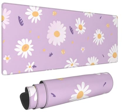 Woltant Daisy Purple Large Mouse Mat for Desk 80 X 30cm Gaming Mouse Pad Waterproof Keyboard and Mouse Mat Smooth Surface Desk Mat with Non-Slip Rubber Base for Office Home