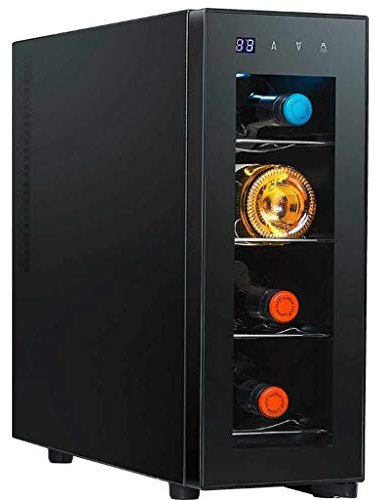 IUBGFTO Enfriador de Vino, Enfriador de Vino para 4 Botellas con Pantalla LED y Puerta de Vidrio de Doble Capa, Enfriador de Vino Independiente con Estante de Metal Cromado extraíble, Negro
