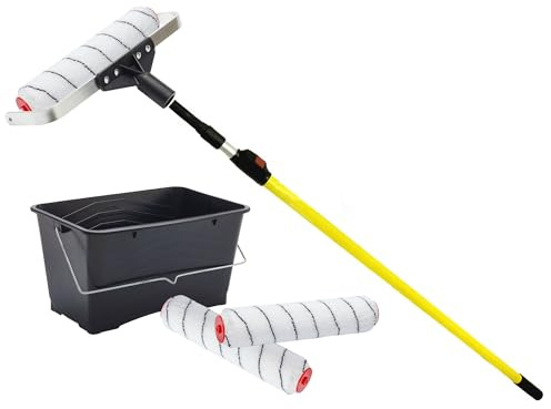 TG TOUGH GEAR 15L Paint Roller Set – Heavy Duty Paint Tray with 15″ Medium Pile Roller Sleeve, Roller Frame & Extension Pole – Smooth Coverage for Walls & Ceilings