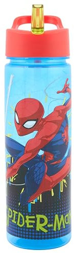 Marvel Spider-Man Bouteille d'eau réutilisable avec paille pour enfants 600 ml PP – Bleu et rouge – Produit officiel de Polar Gear – Plastique sans BPA et recyclable – Pour école, crèche, sport