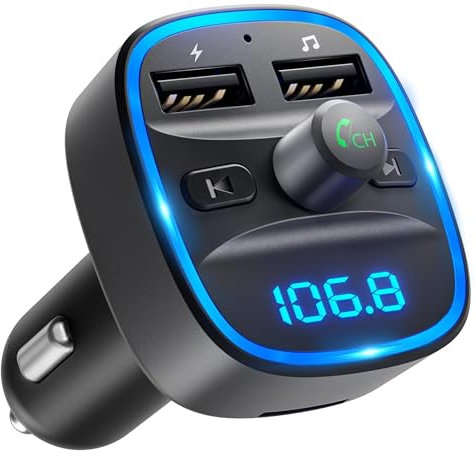 Bluetooth Car Adapter, Bluetooth FM Transmitter for Car, Bluetooths Cars Music Wireless Radio Adapter & Fast Car Charger, Hands-Free Cars Kit, Support TF Card & USB Flash Drive