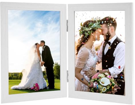 CAAGGMM Marcos Dobles para Fotos, 12,5 X 17,5 Cm Marcos de Fotos Doble Madera, Portafotos para 2 la Fotos, Marco de Fotos con Bisagras Verticales, Soporte de Fotos Rectangular(blanco)