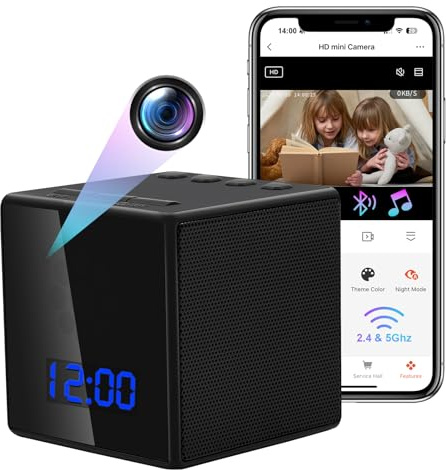 LXMIMI Cámara Oculta WiFi 2,4&5G, Mini WiFi Espía Cámara HD 1080P | Mini Cámara Espía Oculta WiFi con Reloj, Apoyo Bluetooth, Visión Nocturna y Detección de Movimiento, Tuya APP