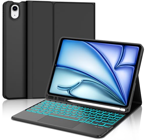 JADEMALL Clavier avec Touchpad pour iPad Air 11 M2/M3/M4 2024/2025/2026, AZERTY Français Clavier Bluetooth Magnétique Détachable avec Fente pour Stylo pour Air 11 Pouces M2/M3/M4, Noir