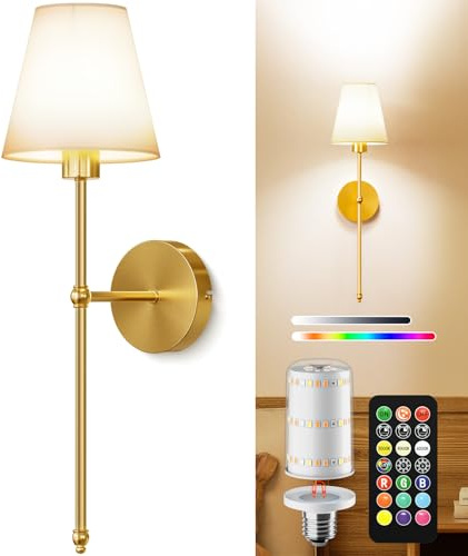 KIBTOY Battery Operated Wall Lights,10000mAh Rechargeable Wireless Wall Sconces with Remote,Dimmable 9 RGB Colours & 4 Light Temperatures,Magnetic Detachable Bulbs,for Bedroom Living Room