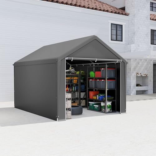 Aufun Carport, tenda da garage impermeabile, 3 x 4 m, con tetto in polietilene, resistente agli strappi, con pareti laterali rimovibili, resistente ai raggi UV, per auto, SUV, camion, barca, grigio