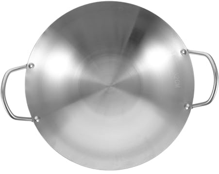 UTHCLO Poêle à Frire Cuisine Bimanuelle 32 Cm En Acier Inoxydable, Wok Pratique Rond, Cuisson Adaptée Feu Induction, Pour Utilisation Domestique
