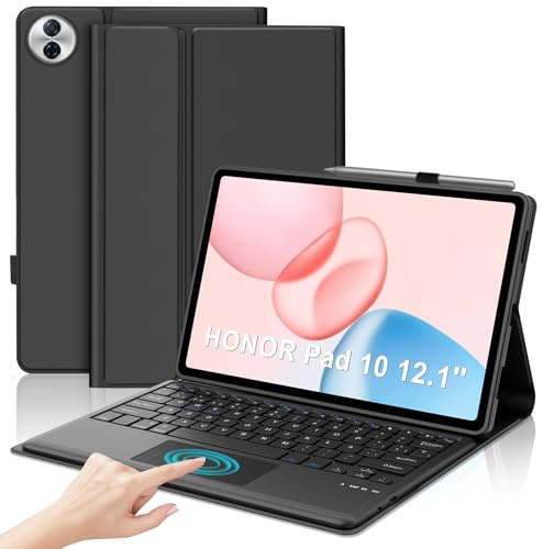 IVEOPPE Teclado para Honor Pad 10 12.1 Pulgadas con Touchpad, Teclado Funda Trackpad Keyboard Español Ñ Desmontable Bluetooth para Honor Pad 10 12.1 2025, Negro