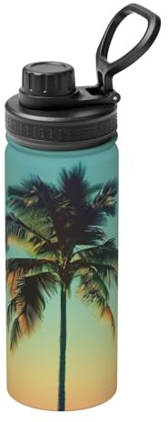 Bouilloire isotherme de sport avec impression palmier, bouteille de voyage polyvalente pour basket-ball en plein air 532 ml