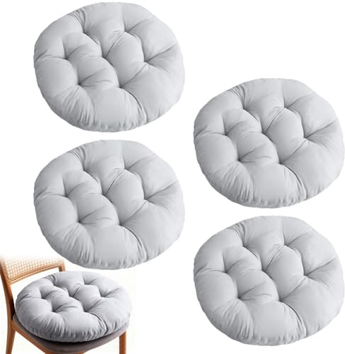 LOMUG 4er Set Sitzkissen Outdoor Rund 40cm Bodenkissen Rund Waschbare Sitzpolster Stuhlauflage Stuhlkissen Polster Auflage für Outdoor Indoor Gartenstuhl Büro Konferenzraum Esszimmerstuhl (Hellgrau)