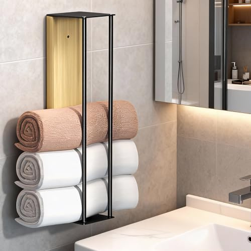 Porte Serviette Noir, 40 cm Rangement Serviette, Autocollant Range Serviette Mural, Porte Serviette Mural, avec Accessoires de Montage, pour Salles de Bains, Hôtels, Cuisines