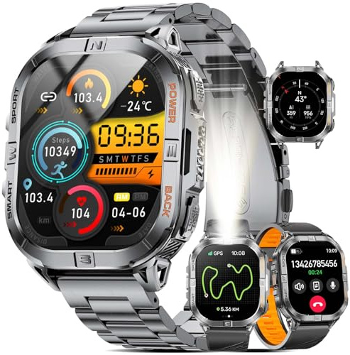 LIGE DM6 Montre Connectée Homme avec GPS Intégré, Écran Tacile 2.13 AMOLED, Torche LED/Appel Bluetooth/IP68 Étanche Smart Watch, Podometre Suivi Santé et Sommeil Smartwatch pour Android iOS