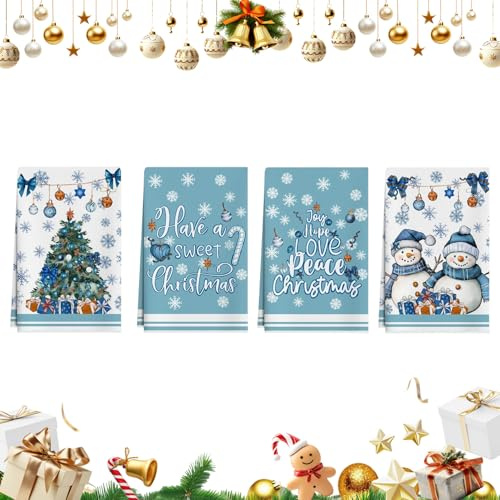 4 Stück 40x60cm Geschirrtücher Weihnachten, Weihnachtengeschirrtücher, Saugfähig und Schnell Trocknende, Schneemann Weihnachtsbäume Geschirrtücher Weihnachten Küchenhandtücher Geschirrspüler Baumwolle