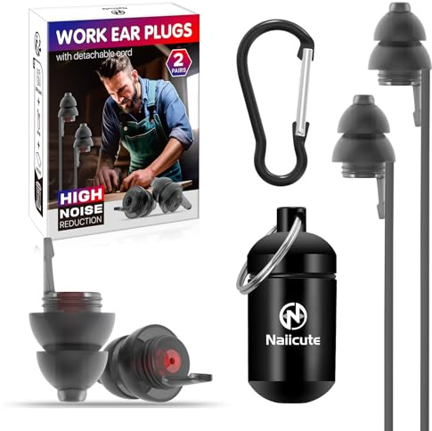 Naiicute Ohrstöpsel Gehörschutz für Arbeit Handwerker Freizeit, 2 Größen | Wiederverwendbar Bequem für den ganzen Tag, SNR 25 dB Noise Cancelling, Inkl. bügel, Alubehälter Etui, Baustellen Maschinen