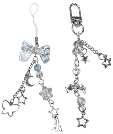 MYGLOAR 2 colgantes para teléfono móvil, diseño estético Y2K, diseño de mariposa, rosa, mariposa, estrella, accesorio para la mayoría de las fundas para teléfono móvil, llavero (Cute B)