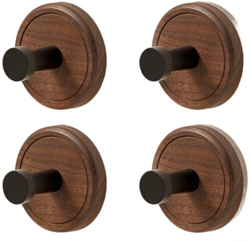 Fastigeaty Gancho de ventosa de madera de nogal con fuerte adherencia al vacío, soporte de pared sin taladrar para toallas y batas, gancho adhesivo resistente para superficies lisas (cuatro)