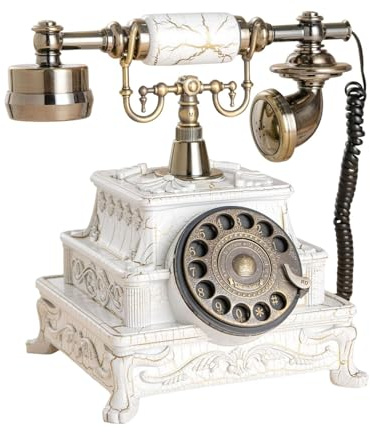 Ronyme Téléphone Filaire rétro à Cadran Rotatif, Ancien, avec Recomposition, Objet de décoration de Bureau Classique pour hôtel, Salon ou Bar, Blanc avec Texture