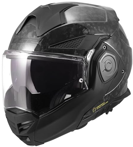LS2 Helmets Advant X Carbon Modular Helmet with Midland Spectrum Bluetooth Headset (Gloss Forged Black - Large)