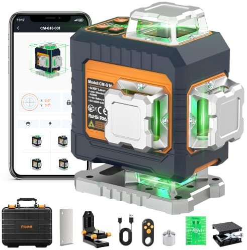 Kruislijnlaser 4x360°, CIGMAN Intelligente 4D Zelfnivellerende Groene Laser met App & Afstandsbediening, Professioneel Lasernivelleerinstrument voor Bouw, Tegelwerk, Framing, Verlaagde Plafonds, CMG16