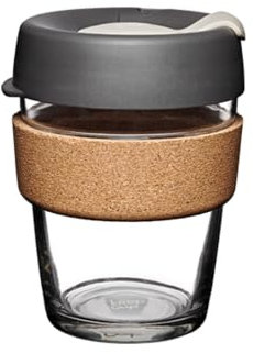 KeepCup Reusable Coffee Cup - Brew Tempered Glass and Natural Cork, M 12oz/340ml - Press