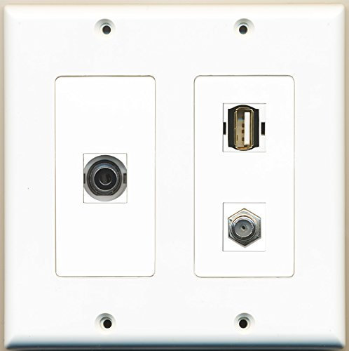 RiteAV - Cavo coassiale TV-tipo F, 1 porta USB A-A, 1 porta 3,5 mm, piastra da parete a 2 porte