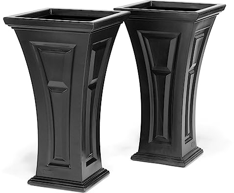 FCMP Outdoor Heritage Selbstbewässernder Pflanzkübel (2er-Pack) – Set mit 2 großen Pflanzgefäßen für Veranda, Terrasse, Outdoor/Indoor (HP3000-BLK-2), Schwarz (72,4 cm hoch)