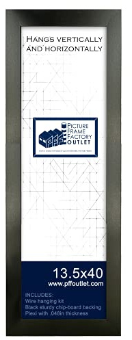 (1) 13.5x40 Picture Frame - 1.25 Flat Black Profile - Hanging Hardware and Plexiglass Included