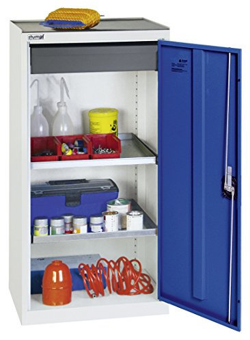 Werkzeug- und Materialschrank Serie 3000, 7035/5010, 1 Schublade 100 mm, 2 Wannenböden