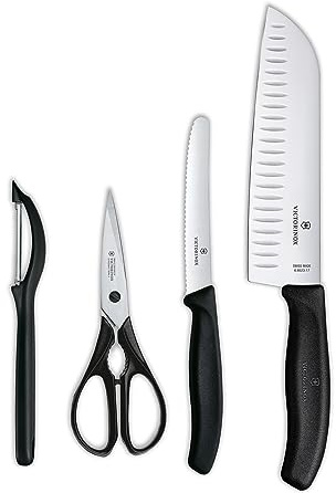 Victorinox Swiss Classic Küchengarnitur in Geschenkverpackung, 4-teilig, rostfrei, schwarz, 6.7133.4G, mutli