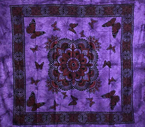 Seamar Telo Copritutto Grande Farfalle 100% Cotone Indiano Stampato 210x240 cm Viola