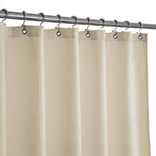 Barossa Design Kort våffelväv duschdraperi 168 cm längd, 230 GSM tungt tyg, hotell lyxigt spa, vattenavvisande, maskintvättbar, gräddvit, 180 x 168 cm | 230GSM tungvikt, hotellspa lyx, tyg pique-mönster, vattenavvisande, tvättbar