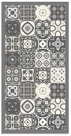 Panorama Alfombra Vinílica - Modelo Baldosa Hidráulica Color Gris 40x80 cm - Varios tamaños - Decoración Hogar, Cocina y Salón