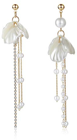 Kruckel Silver Earrings for Women | Stud Earring Peach Blossom with Gold Chain - Hypoallergenic