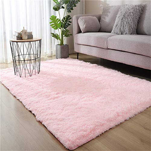 Ouduo Rugs Teppich Hochflor Wohnzimmerteppich Langflor Bettvorleger - Teppiche für Wohnzimmer Schlafzimmer Kinderzimmer - Weicher Shaggy Modern rutschfest Einfarbig Flauschig (Rosa,120 * 200cm)