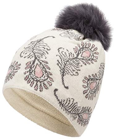 Marhatter Damen Mütze Strickmütze Wintermütze Damen Pompon Bommelmütze Pudelmütze weiß