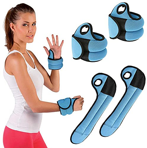 BAKAJI Set med 2 handledsvikter 0,5 kg träning aerobic gym fitness neopren tyg muskeluppbyggnad med tumhål justerbar remstängning totalvikt 1 kg ljusblå