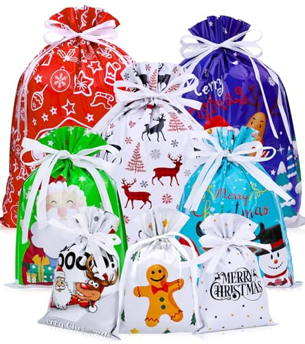 Geschenktüten Weihnachten, Geschenkverpackung Weihnachtstüten, 30 Stück Geschenkbeutel mit Kordelzug, Geschenk Taschen für Verpackung Geschenk Süßigkeiten und Weihnachts Party Dekoration