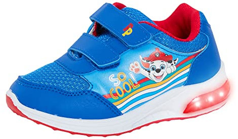 Paw Patrol Jungen leuchtende Sport-Turnschuhe mit Lichtern für Kinder, Chase Marshall, blinkende Schuhe, Blau / Rot, 24 EU