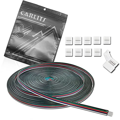 CARLITS 22AWG 5pin 5x0.3mm² 20m Cable de Extensión Línea Alámbrica Cobre Estañado Trenzado para 5 Colores RGBW Tira de Luces LED 3528 5050