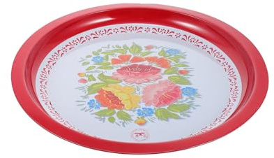 Salatschüssel Vintage Emaille Teller, 40cm Emaille-Geschirr, Speiseteller, rote Salat, Nudelschalen, Serviertabletts für Abendessen, Outdoor, Picknick Frühstücksteller