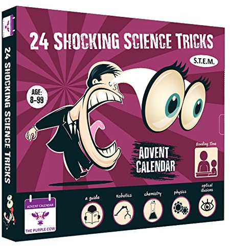 NEUER Adventskalender 2023 SHOCKING SCIENCE von The Purple Cow. 24 atemberaubende Science Tricks für Kinder ab 8 Jahren Das perfekte S.T.E.M Geschenk!