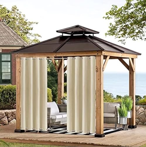 BAYUE Outdoor Vorhang Wetterfest mit Ösen, Blickdicht Wasserdicht Outdoor Gardine 1 Stück für Garten Terrasse Pavillon Veranda Balkon, Beige B132XH244cm