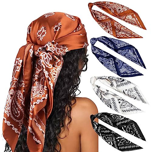 DRESHOW Donna Foulard Quadrato Grande in Raso Sciarpe per Capelli Accessori in Seta Bandane da Spiaggia con Motivi Classici