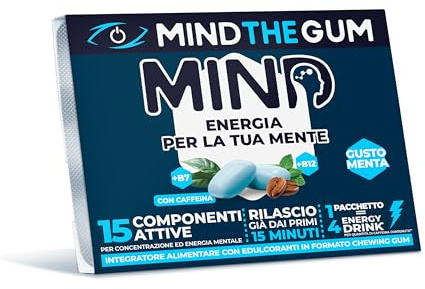 Mind The Gum Integratore Stanchezza - 45 Chewing Gum | Integratore Energia Con Caffeina E Vitamine | Integratore Stanchezza Fisica Mentale | Integratore Memoria E Concentrazione | Gusto Menta
