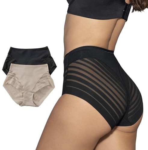 Leonisa Braga Faja Reductora de Abdomen sin Costuras para Mujer, Braga Moldeadora Levanta Glúteos en Encaje, Ropa Interior Colombiana Individual o Pack 2